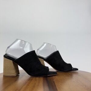 Womens BP Callum Black Fabric Comfort Heeled Slide Peep Toe Mules Size 8.5 M AUC